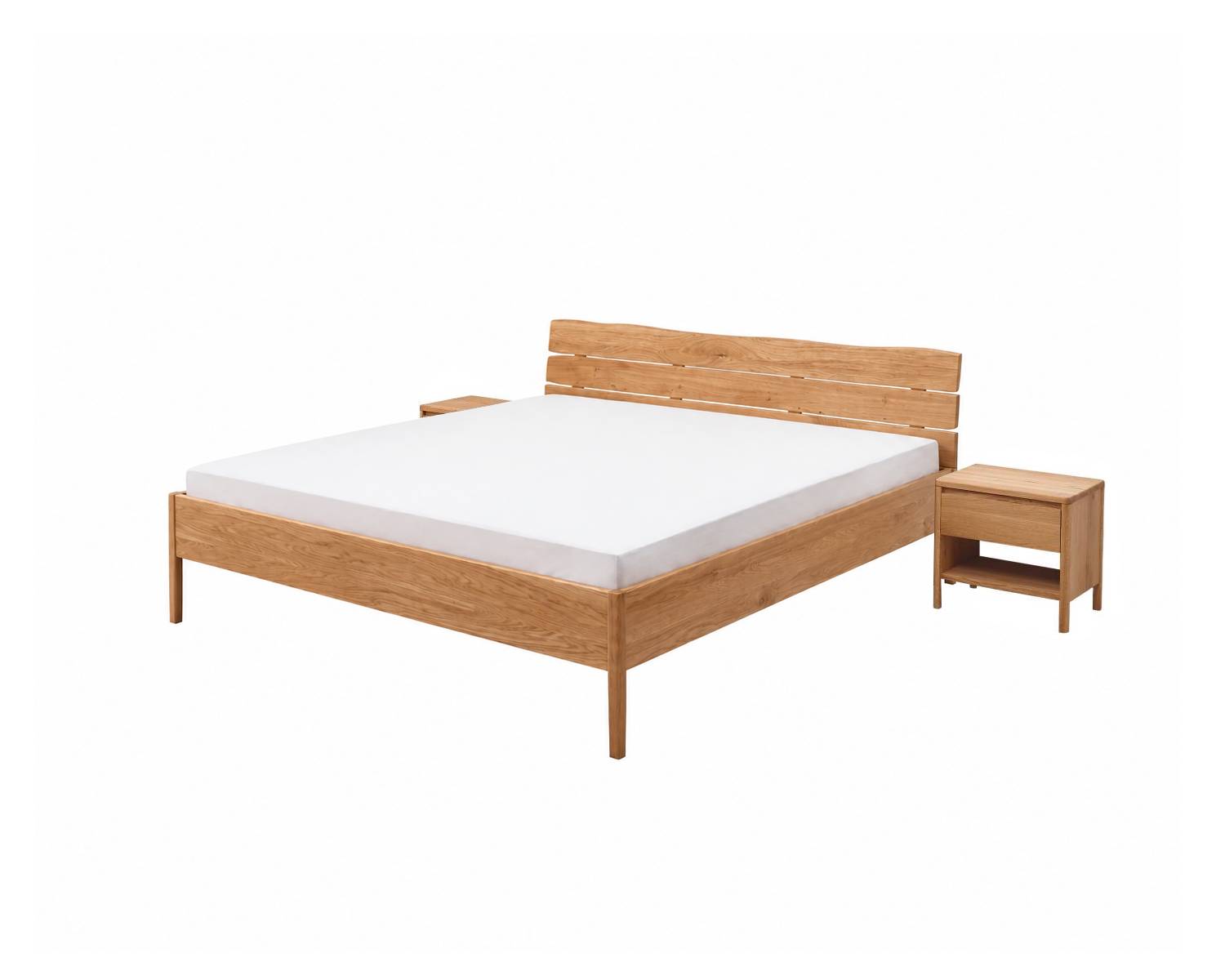Houten eiken bed, 100% metaalvrij met nachtkastjes Houten eiken bed, 100% metaalvrij met nachtkastjes