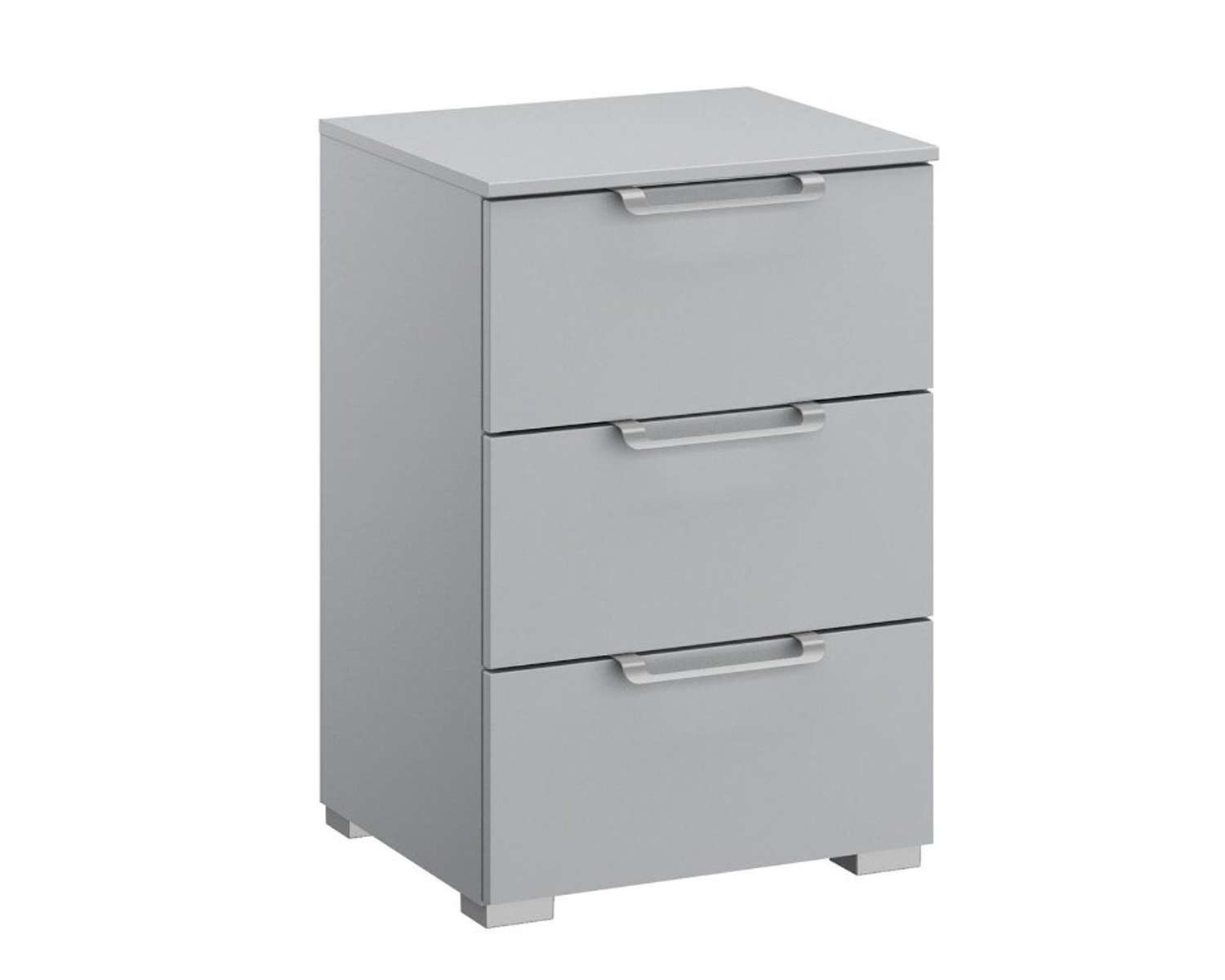 Smal 3 laden nachtkastje zijde grijs met zilveren handgrepen