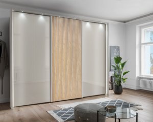 Zweefdeurkast Elegance Lattice champagne- bianco-eiken