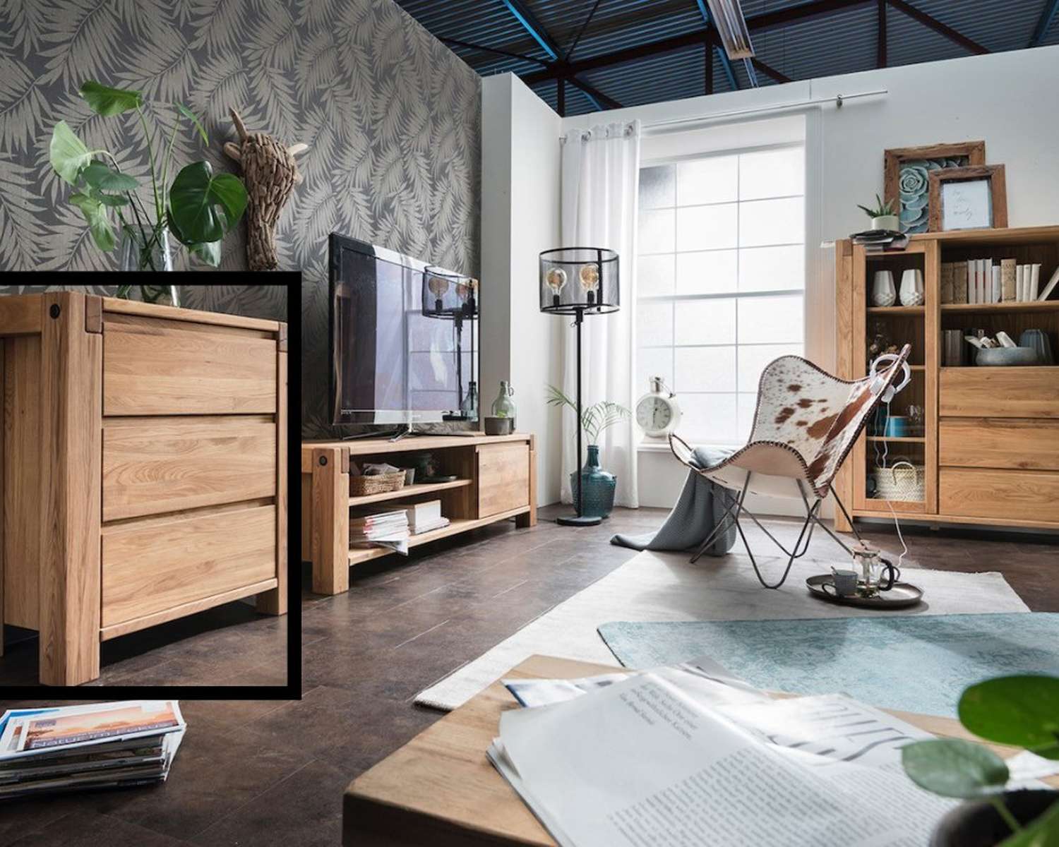 Robuust houten commode met 3 laden