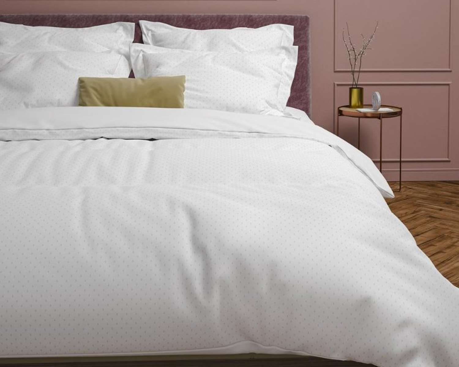 Dekbedovertrek Uni Stippen Wit op bed